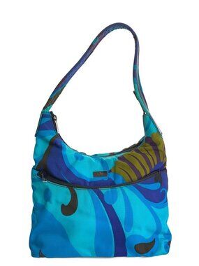 Gucci hobo shoulder bag vibrant blue teal brown Floral Flower pattern Flower
